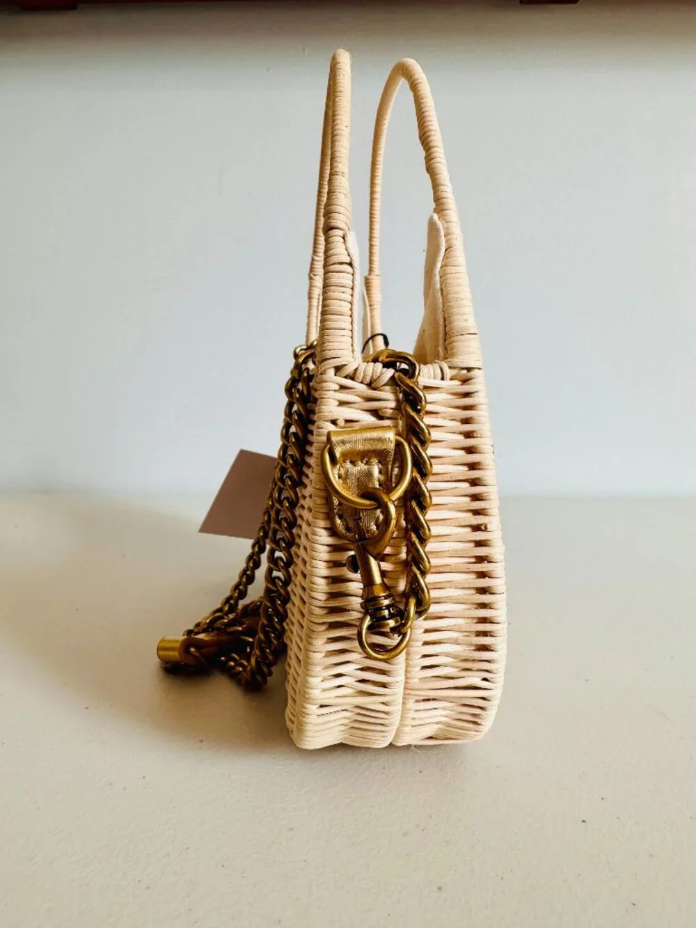 KURT GEIGER LONDON 2-WAY CHELSEA RATTAN WICKER BASKET HOBO CROSSBODY BAG $276